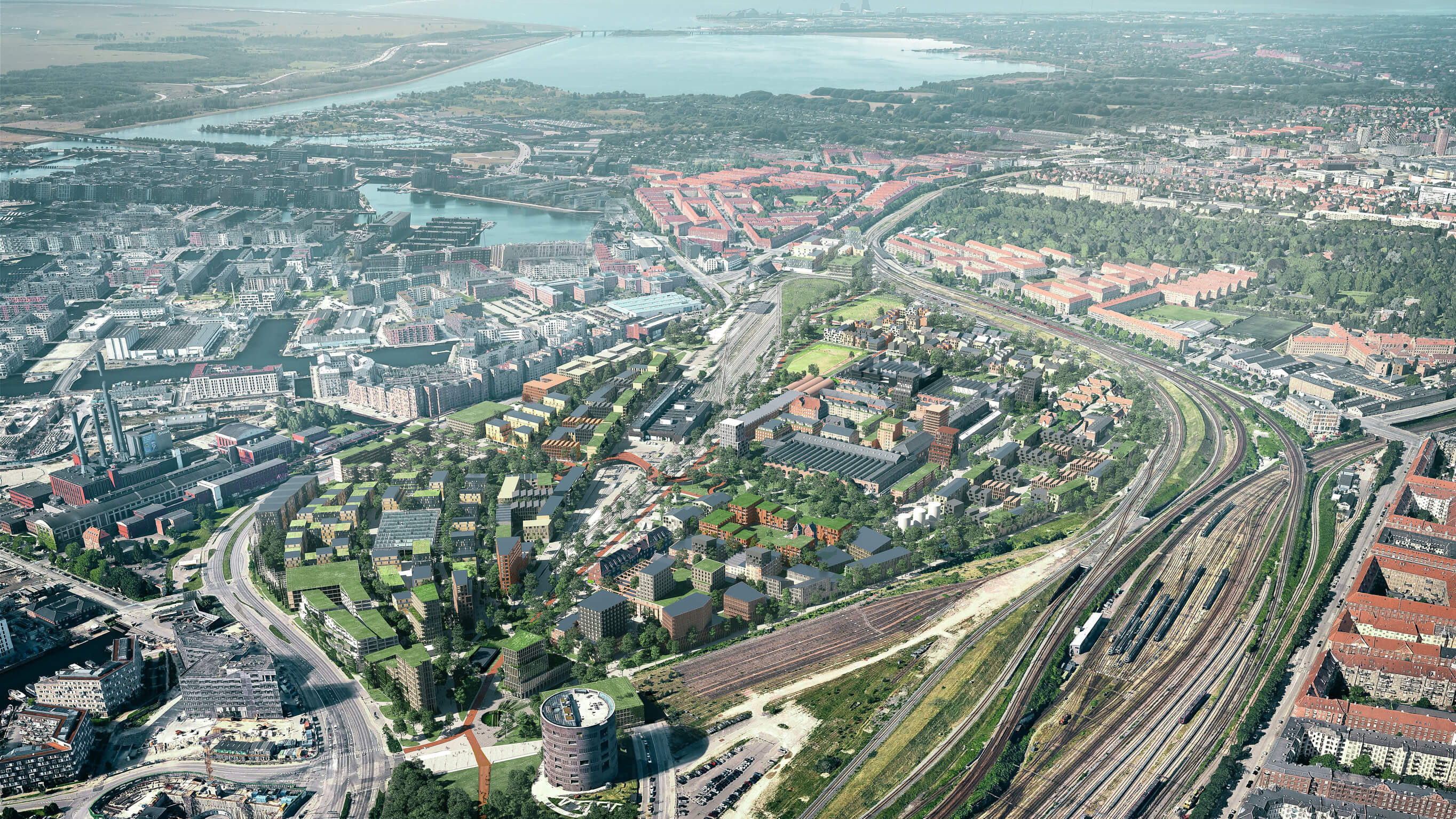 Vision for Jernbanebyen as a healthy, green and thriving neighborhood. Image from Cobe