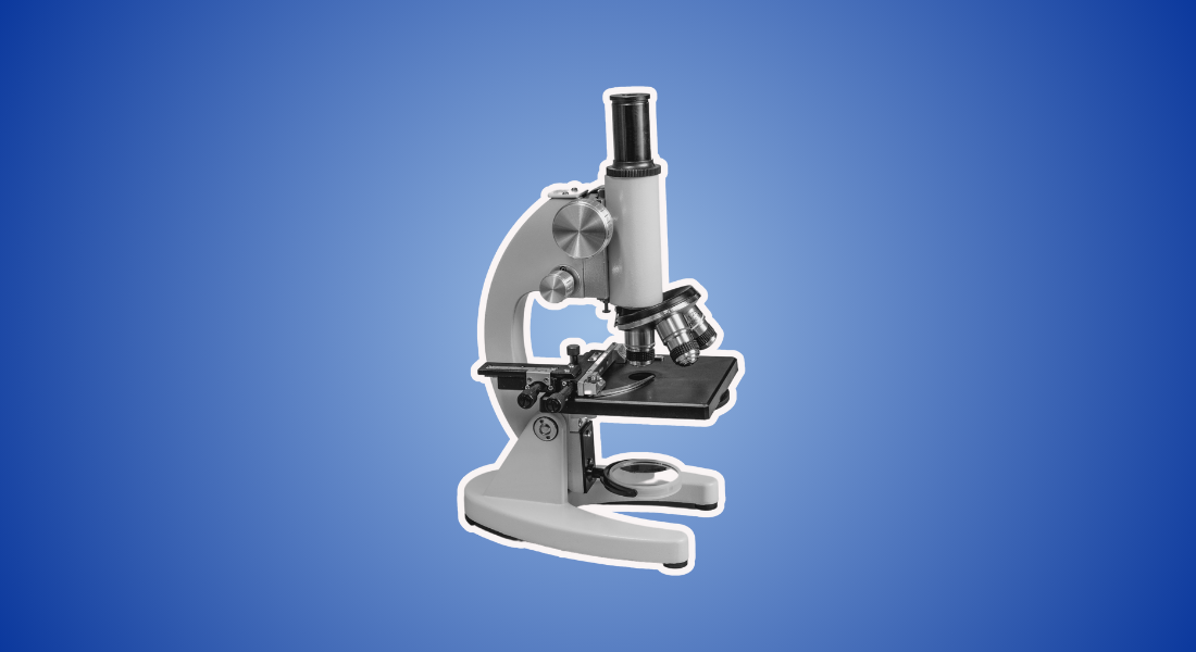 Illustration of a microscope on a blue background